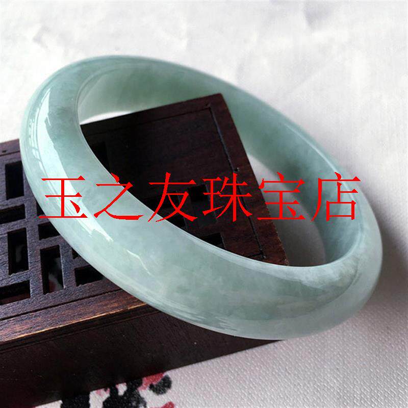 精品冰糯种翡翠色手镯淡绿飘花贵妃玉镯浅绿圆条高级感百搭款女镯
