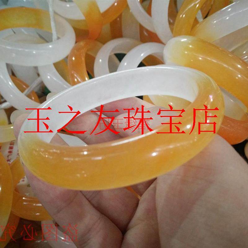 新疆和田玉金丝玉手镯戈壁玉冰种黄玉手镯时尚百搭精致女款美人镯