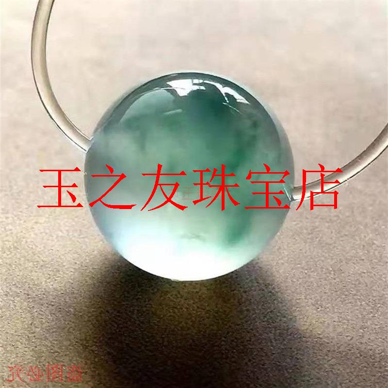 缅甸翡翠色珠子冰种飘花散珠蓝花