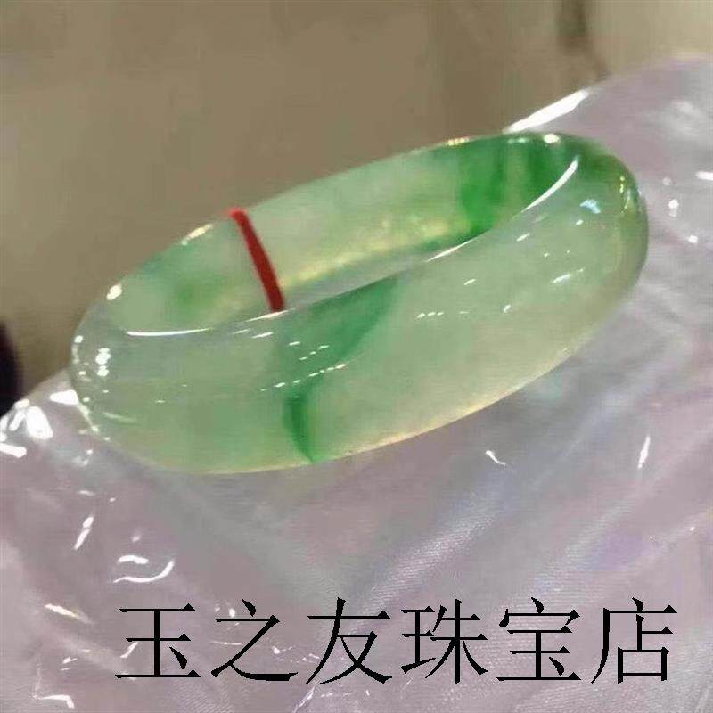 缅甸正阳绿翡翠色手镯老坑冰种飘花贵妃正圈圆条玉手镯玉镯女精品