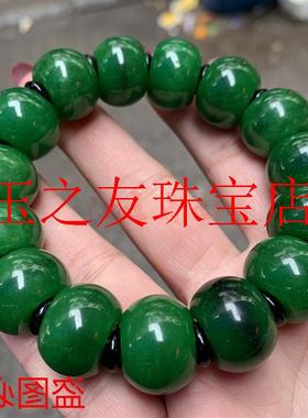 缅甸老坑祖母绿翡翠色干青算盘珠手链男女款满绿铁龙生新中式手串