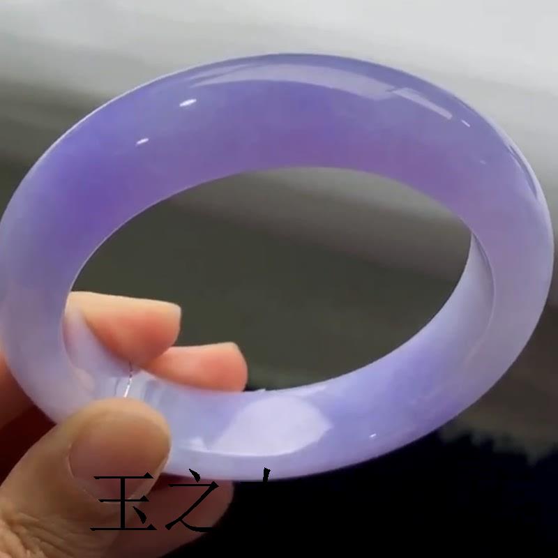 缅甸翡翠色冰糯种紫罗兰玉镯老坑冰种春彩紫色正圈女款送礼贵妃镯