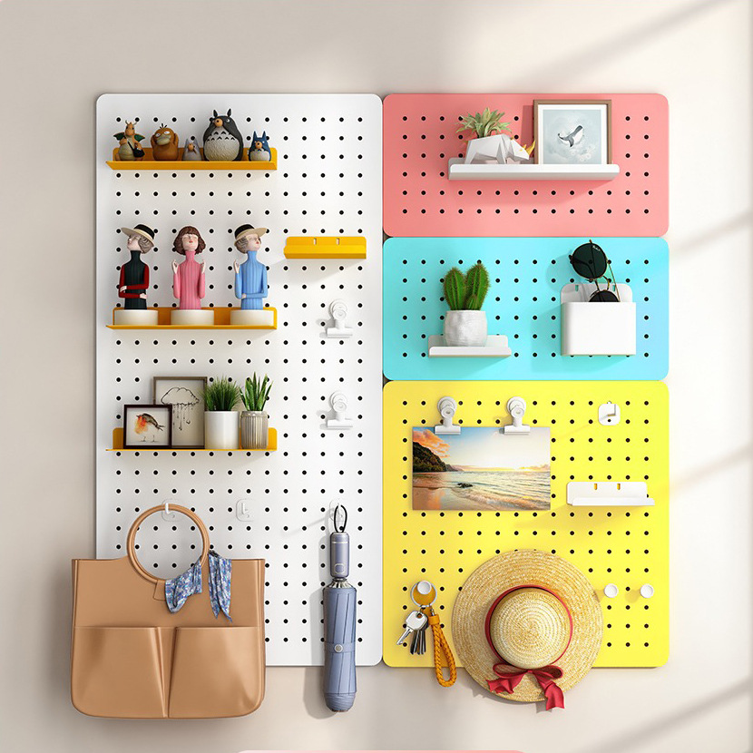 墙上洞洞板置物架墙壁隔板金属免打孔挂板玄关书桌收纳墙面展示架