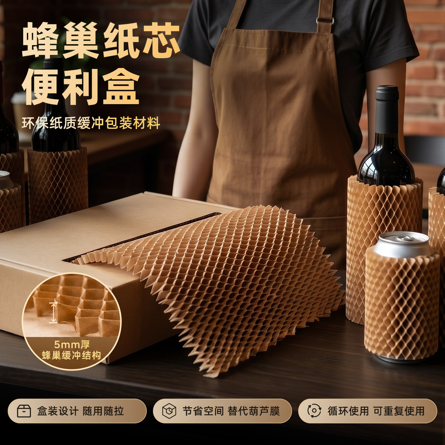 拉伸式蜂窝纸芯便利盒替代气泡环保可降解高强度网眼格蜂巢牛皮纸