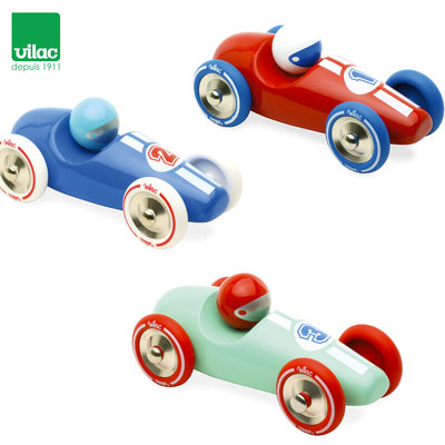 法国制造Vilac木制复古赛车惯性滑行 实木汽车跑车模型玩具摆件
