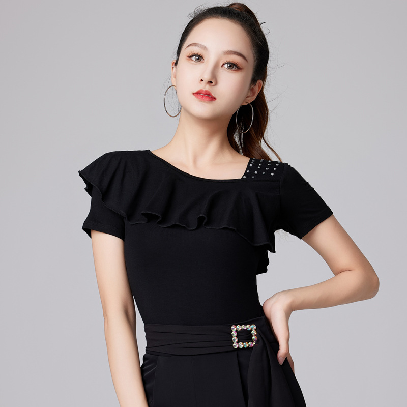 日本无印MUJIE拉丁舞上衣女新款时尚摩登舞练功服荷叶边国标舞设