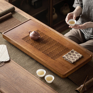 茶托盘子茶海重竹排蓄水茶几办公室 日本品质竹制茶盘家用小型中式