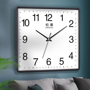 家用时钟方形日历石英钟创意钟表正方形挂墙表 客厅静音挂钟时尚