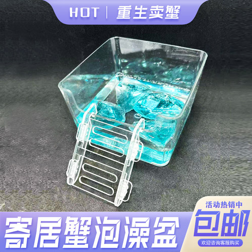 寄居蟹泡澡盆垫脚石防溺水盆爬宠相手蟹亚克力爬梯海水螃蟹用澡缸