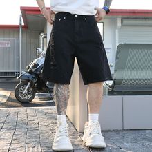 潮人ins宽松男士短裤五分裤弹力马裤黑色修身裤直筒美式高街夏天