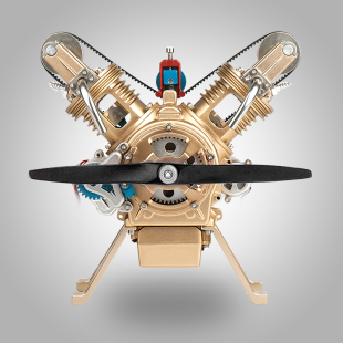 发动机模型土星文化全金属拼装V2双缸组装可发动迷你汽车引擎玩具