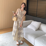 新中式国风无袖连衣裙女2025夏季新款气质温柔风假两件拼接背心裙，女装连衣裙，浙宝007A（原150A)