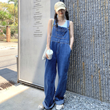 时髦洋气复古牛仔背带裤女夏季2025新款休闲慵懒风高个子阔腿长裤，女装牛仔裤，浙宝007A（原150A)