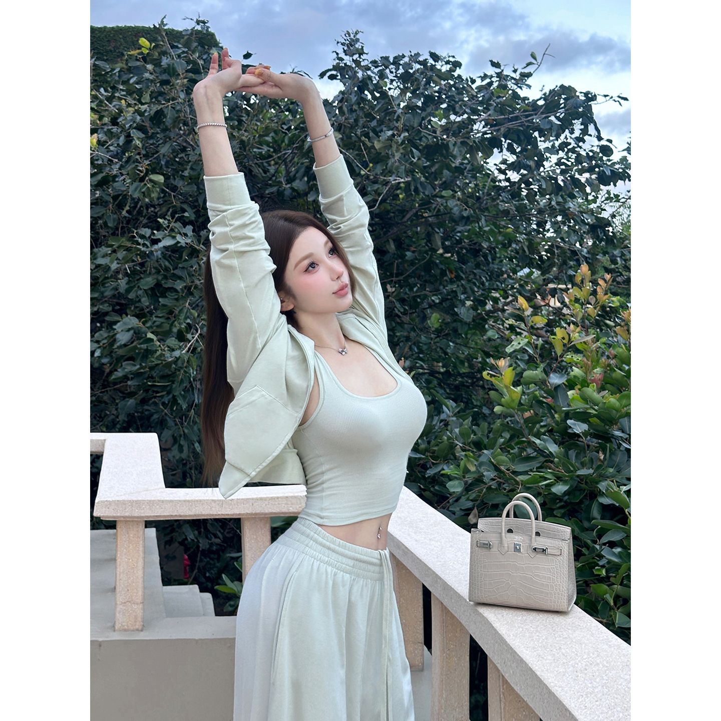 chicbyrr/skims Spearmint蜜瓜绿背心开衫三件运动套