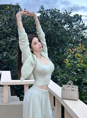 chicbyrr/skims Spearmint蜜瓜绿背心开衫三件运动套