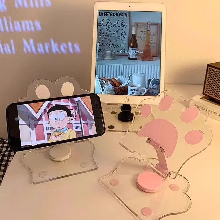 猫爪亚克力360旋转手机支架桌面ipad支架多功能通用平板支撑架便携式可折叠可调节直播支架懒人床头网课神器