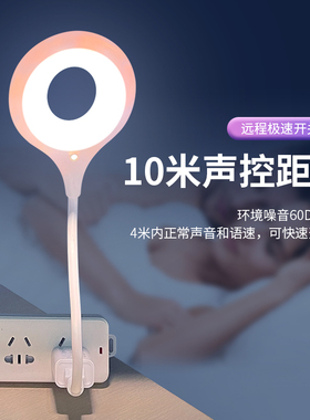 智能语音台灯控制灯USB声控灯感应灯led插口小夜灯一体床头灯插电既可声控唤醒学习帮手携带方便懒人专用