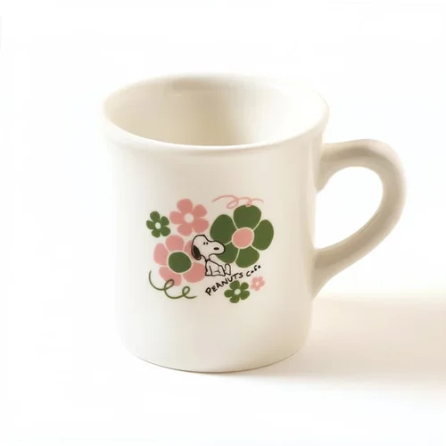 日本代购史努比cafe10周年限定小花复古卡通陶瓷马克杯280ml
