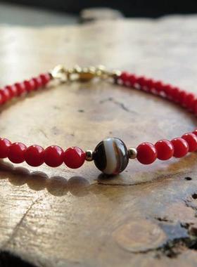 『古韵』高古一线迷你老药师旁系天珠千年老药师珠美品红珠手链