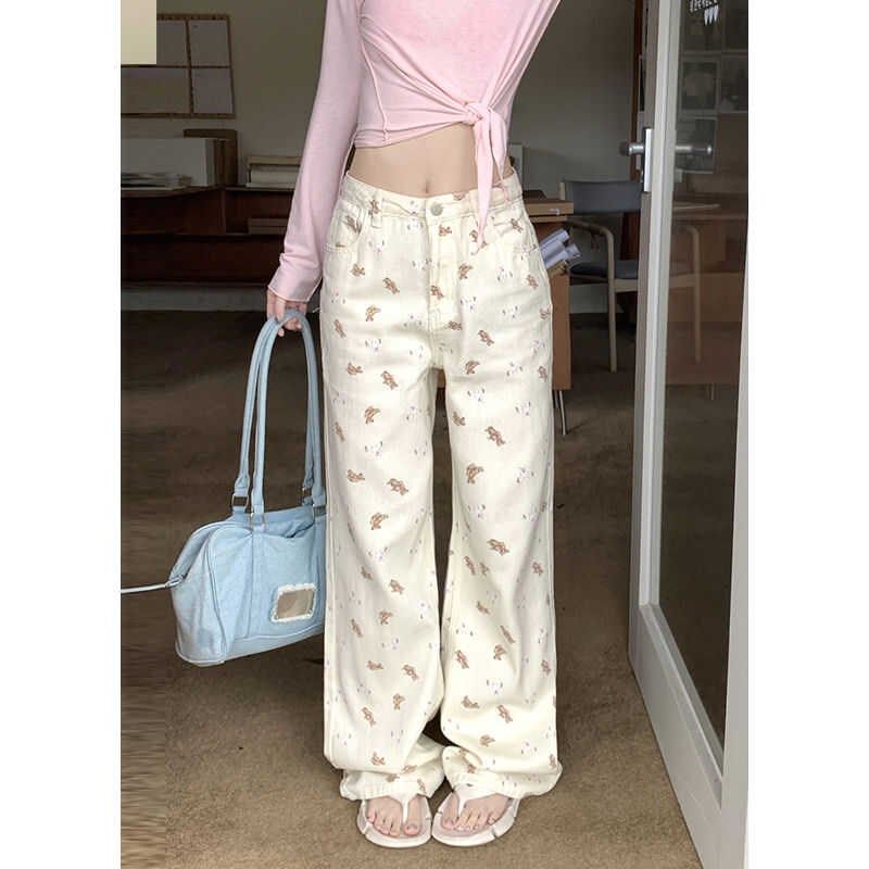 春秋新款2-300斤高腰卡通牛仔裤胖mm大码女装梨形身材宽松阔腿裤,女装/女士精品,大码裤装,淘宝优惠券,粉丝福利购,淘宝优惠卷