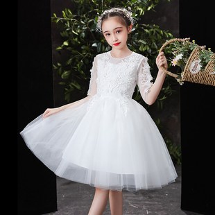 儿童礼服公主裙花童婚纱生日洋气白纱裙蓬蓬纱气质表演服短款春夏
