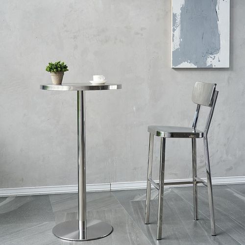 现代简约网红咖啡厅不锈钢圆吧台工业风酒吧户外酒吧桌高脚圆桌子