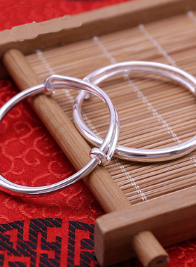 999纯银光面推拉宝宝手镯女亲子款镯子送宝宝婴儿中童周岁满月礼