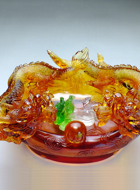 乔迁新居礼品大气高档入宅琉璃聚宝盆客厅鱼缸龙摆件招财水晶奢华