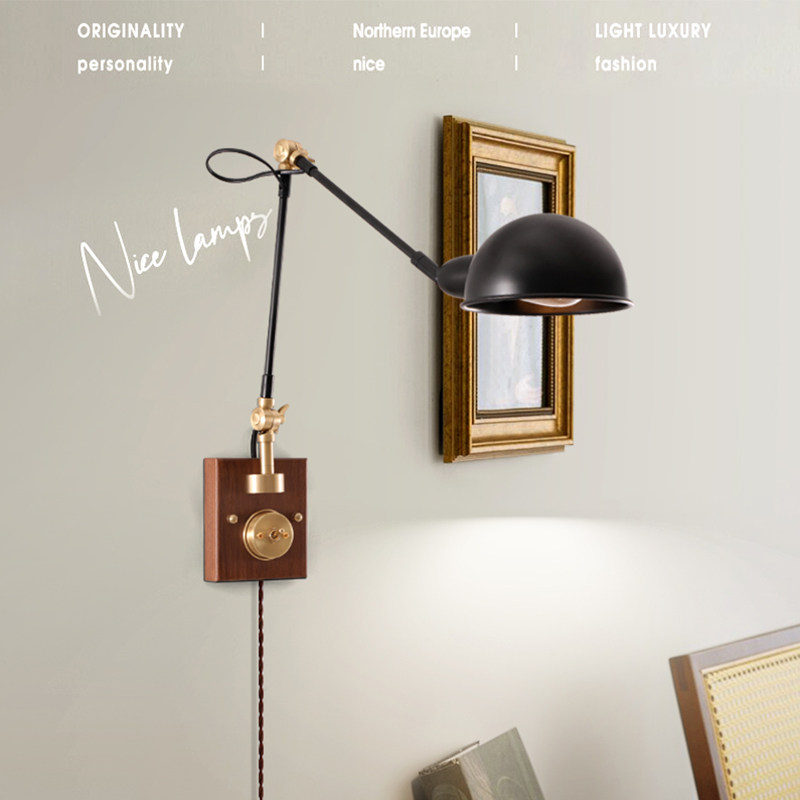 日式胡桃木壁灯铁艺卧室床头客厅复古法式全铜轻奢旋转阅读墙灯,家装灯饰光源,壁灯,淘宝优惠券,粉丝福利购,淘宝优惠卷