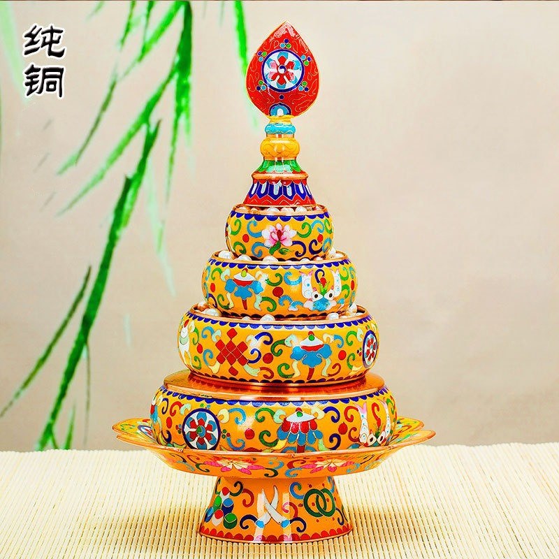 藏式景泰蓝曼扎盘纯铜供曼扎家用景泰蓝铜曼曼茶罗摆件七宝供奉
