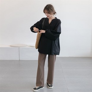 孕妇秋装 潮妈孕期不显怀甜美娃娃衫 薄款 中长款 长袖 刺绣浪花衬衫