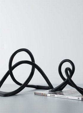 简约现代黑色树脂扭转绳结装饰摆件样G板房客厅电视柜软装轻奢摆