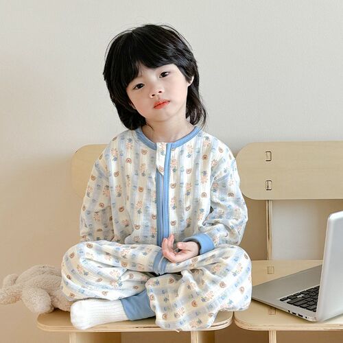 睡袋儿童春夏季薄款纯棉纱布婴儿防踢被四季通用T宝宝连体睡衣春