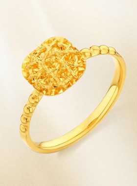 拉丝小方糖戒指女时尚轻奢小众爆闪真金包银镂空麻花边素圈指环