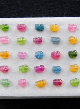 【玺爱乔妈】天然碧玺通孔雕件小貔貅吊坠DIY手链 西瓜色蓝色单个