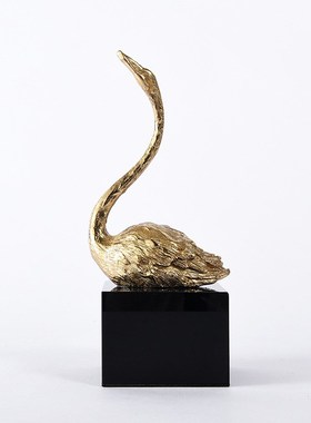 金属工艺品样板间客厅书房办y公室书靠博古架黄铜天鹅小动物摆件