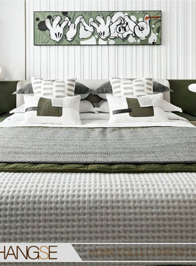 尚塞布艺绿色系样板房o展厅酒店现代简约床品套件新房主人房12件