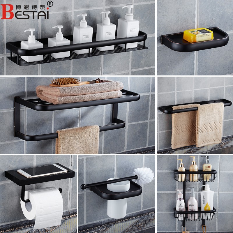 仿古全铜折叠毛巾架 黑色 古铜 A浴巾架套装 欧式卫生间浴室置物