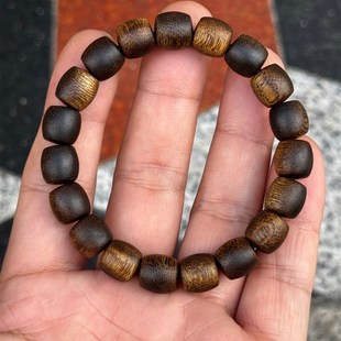 过质检沉水莺歌绿棋沉香手串1.0cm桶珠约15克男女士佛珠单圈手链