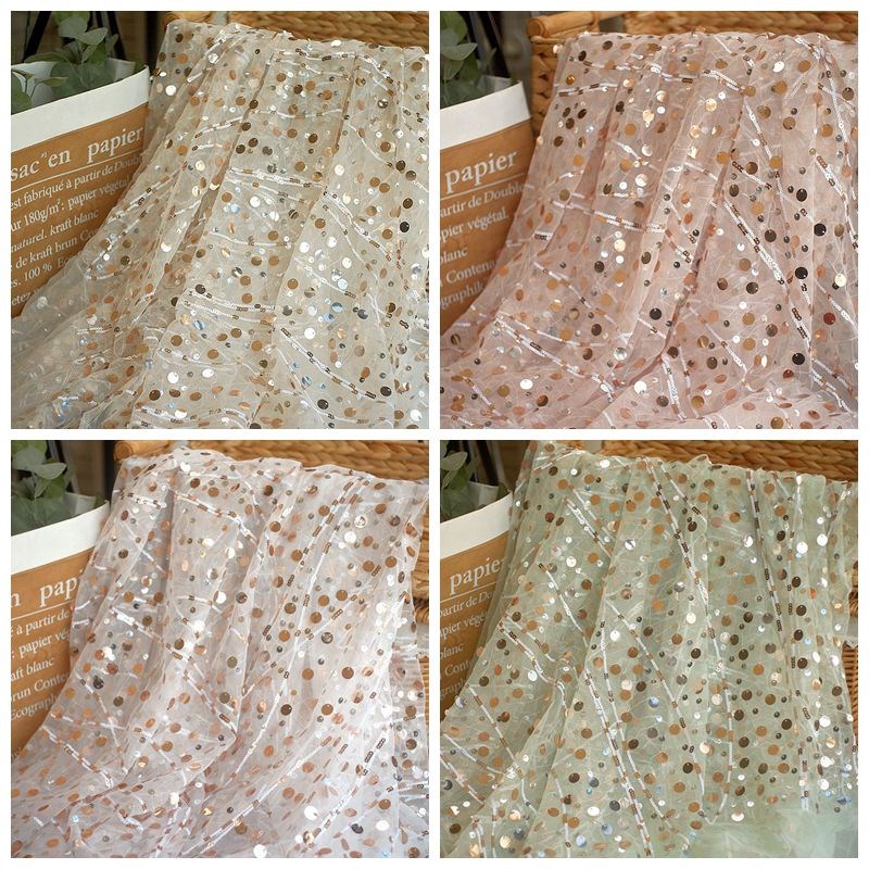 高档软网亮片绣花蕾丝服装面料连衣裙礼服裙子缝纫布料刺绣网纱