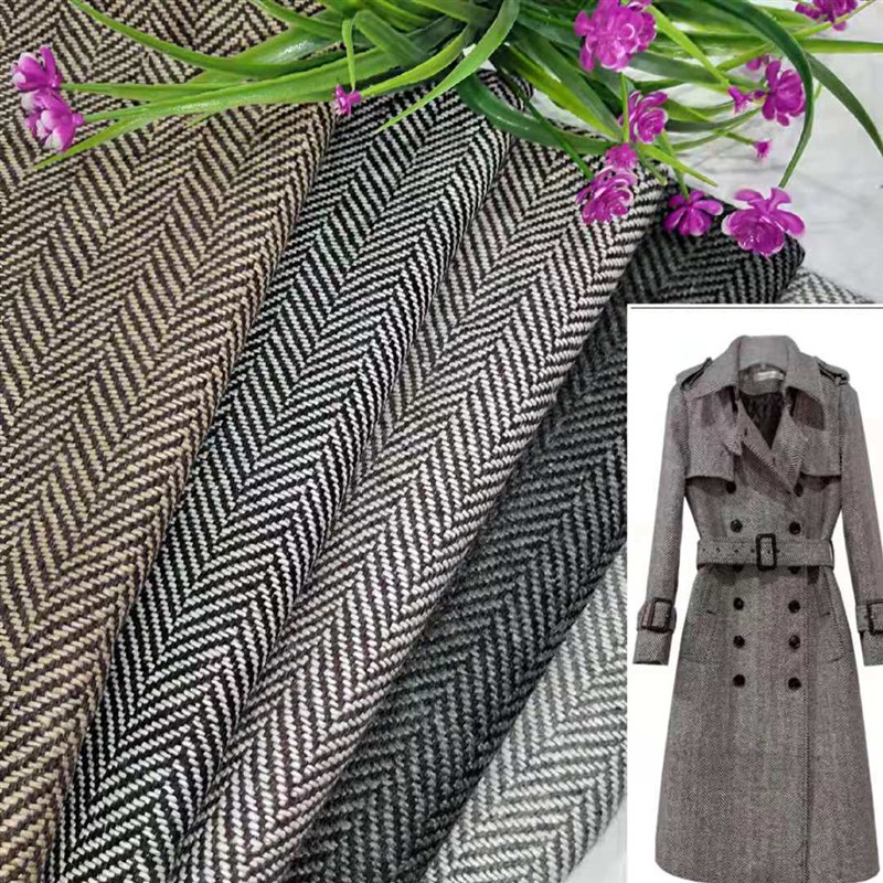 现货秋冬粗纺人字大衣呢  西装男装箱包鞋帽工艺品大人字毛呢面料