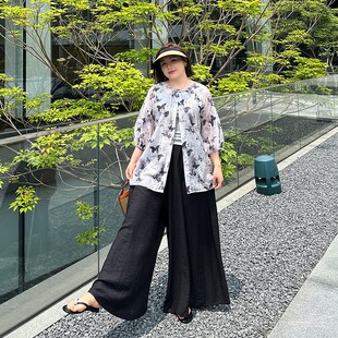 宽松休闲垂感显瘦黑色阔腿裤 遮胯显瘦裙裤 胖mm2夏季 女装 200斤大码