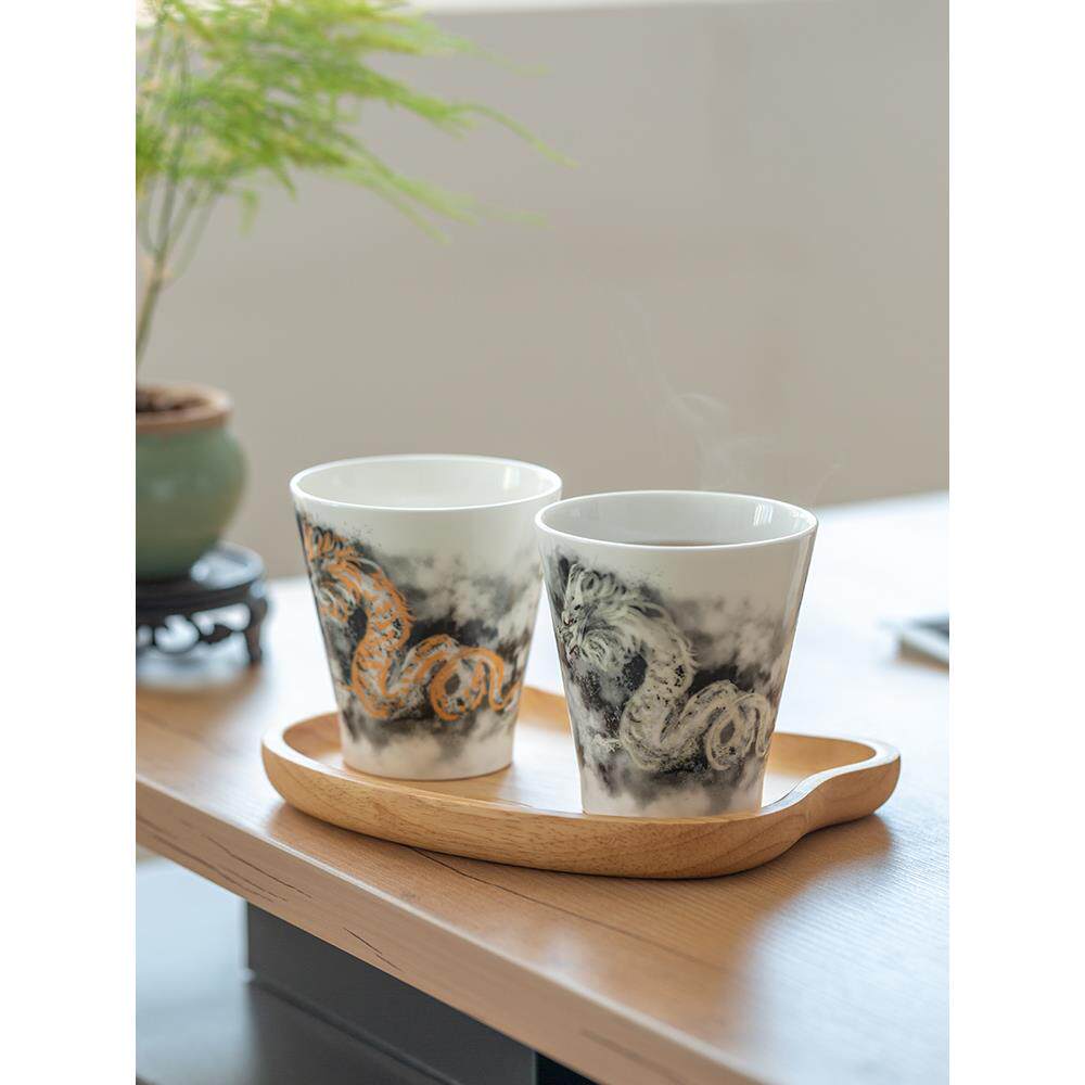卢本斯骨瓷龙年生肖杯子国潮茶杯家用咖啡杯高档品茗杯咖啡拉花杯