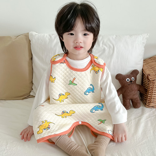睡袋婴儿秋冬保暖无袖防踢被子神器幼F儿童夹棉马甲宝宝背心式睡