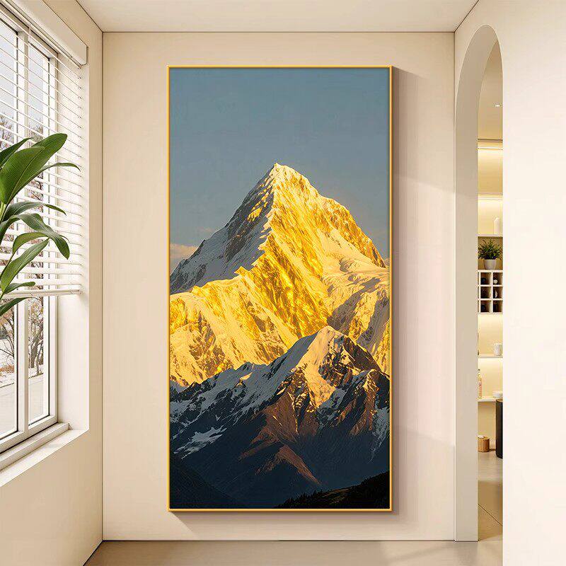 背靠金山入户玄关装饰画日照金山正对门走廊过道挂画客厅竖版壁画