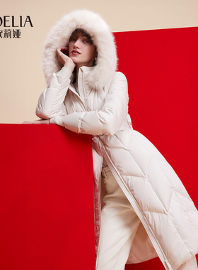 歌莉娅长款羽绒服女2023冬季新款保暖白色鹅绒连帽外套1BDC8D840