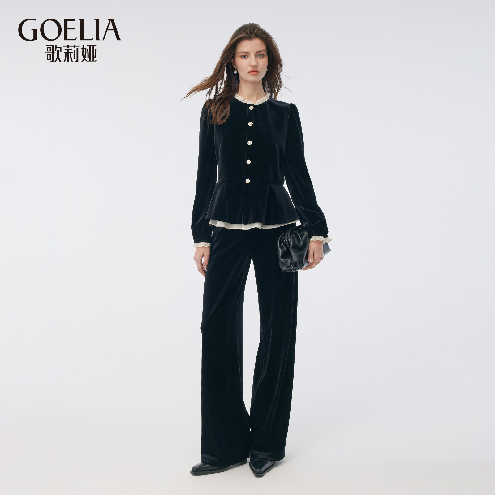 歌莉娅冬季丝绒裤子套装（丝绒外套+直筒长裤）1CNLAC850,女装/女士精品,时尚套装,淘宝优惠券,粉丝福利购,淘宝优惠卷