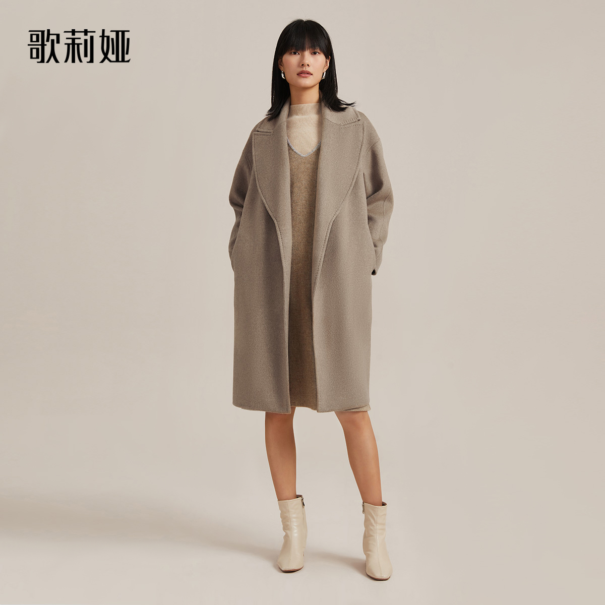 歌莉娅冬季全羊绒大衣中长款外套