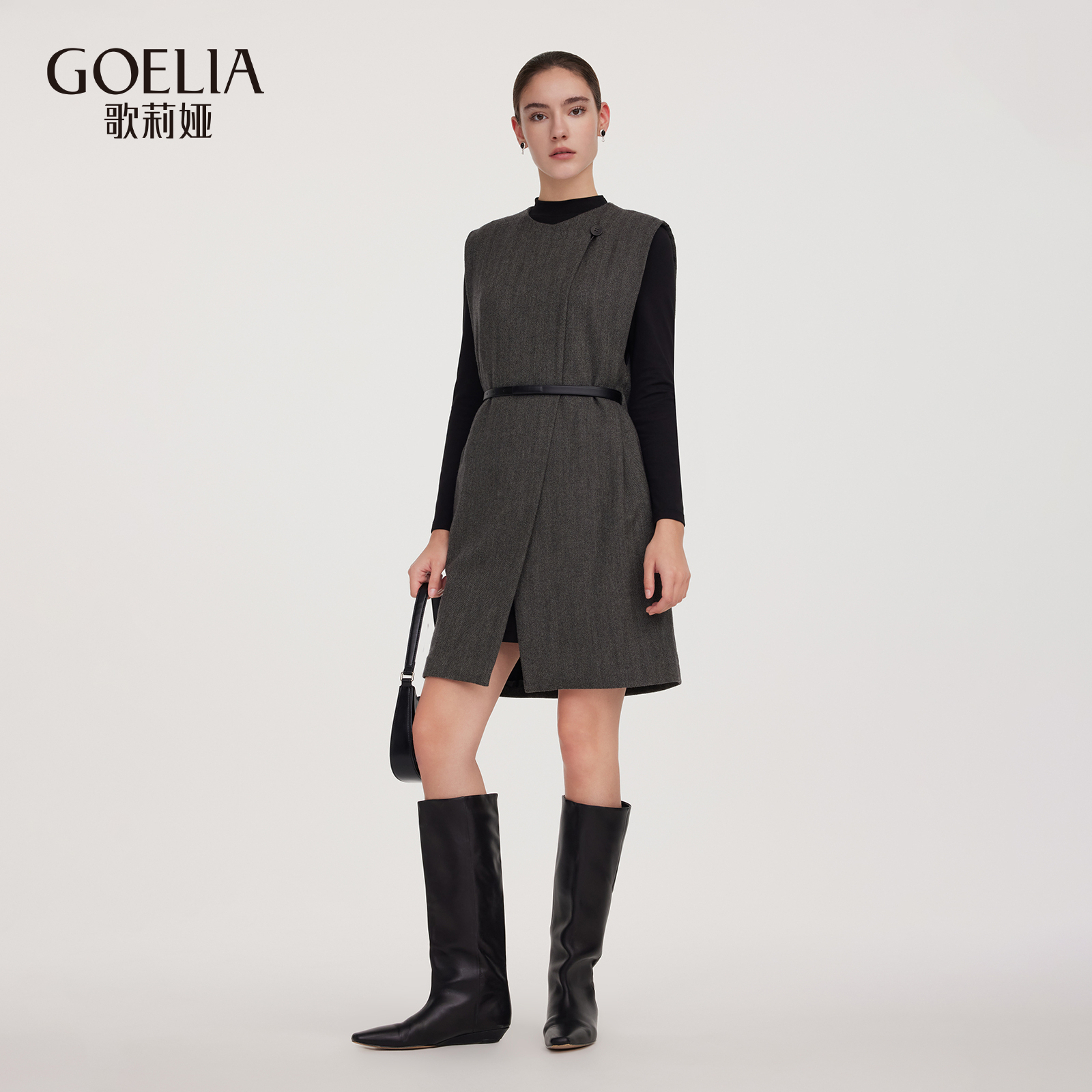 歌莉娅冬季新品羊毛套装（马甲+连衣裙）1EDJAC290