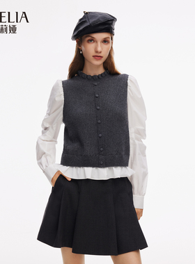 歌莉娅秋季新品恒温羊毛假两件套头衫1E9R5J390